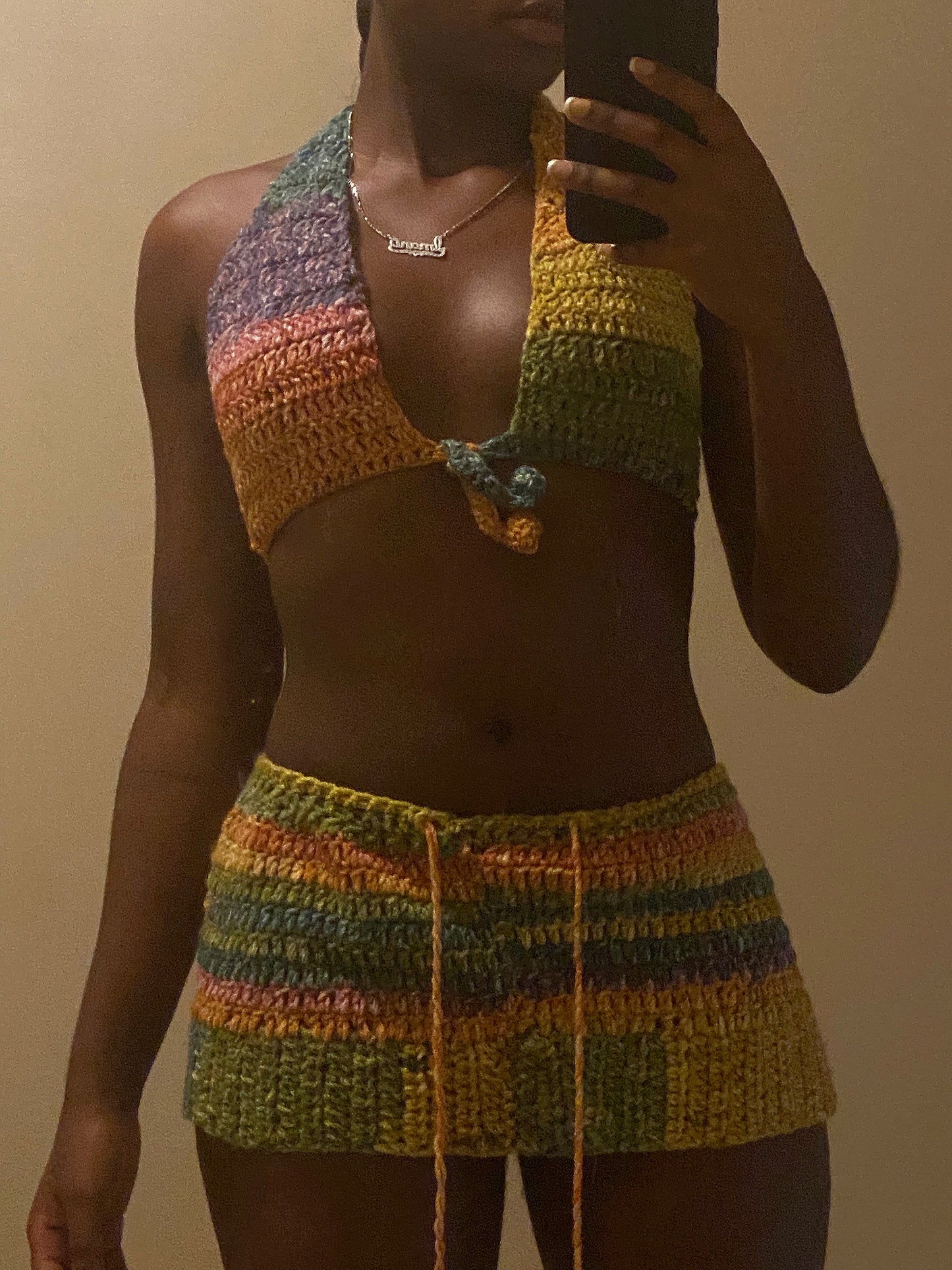 Multicolor Crochet Skirt, with Drawstring to TIe