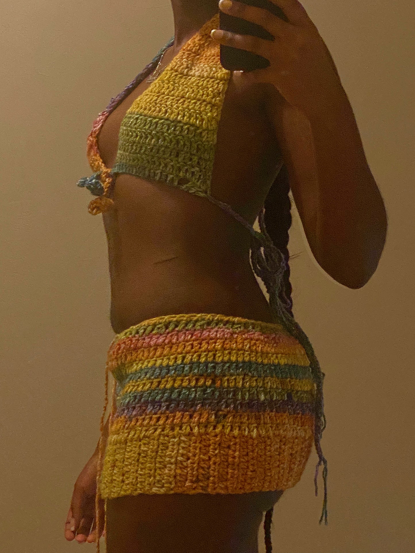 Multicolor Crochet Skirt, with Drawstring to TIe